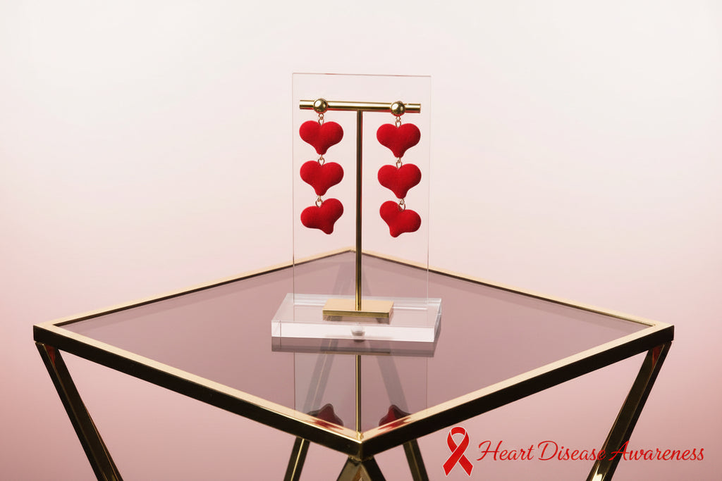 Red Velvet Heart Earrings & Socks Gift Set — Heart Disease Awareness