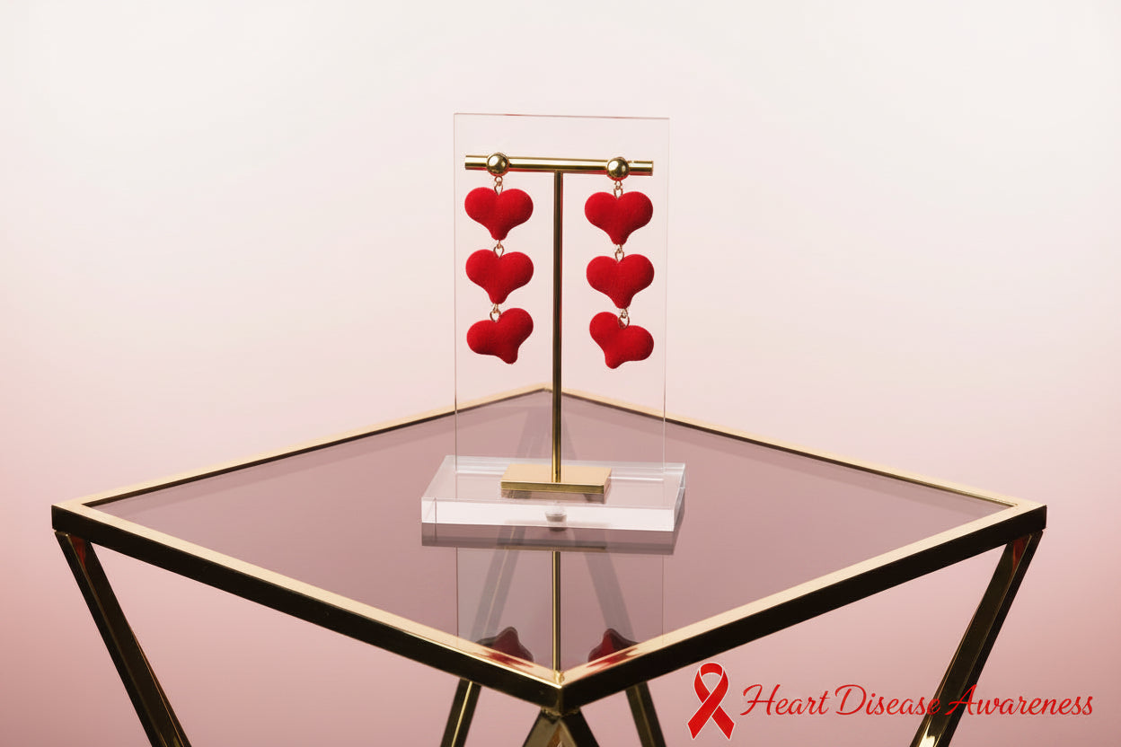 Red Velvet Heart Earrings & Socks Gift Set — Heart Disease Awareness