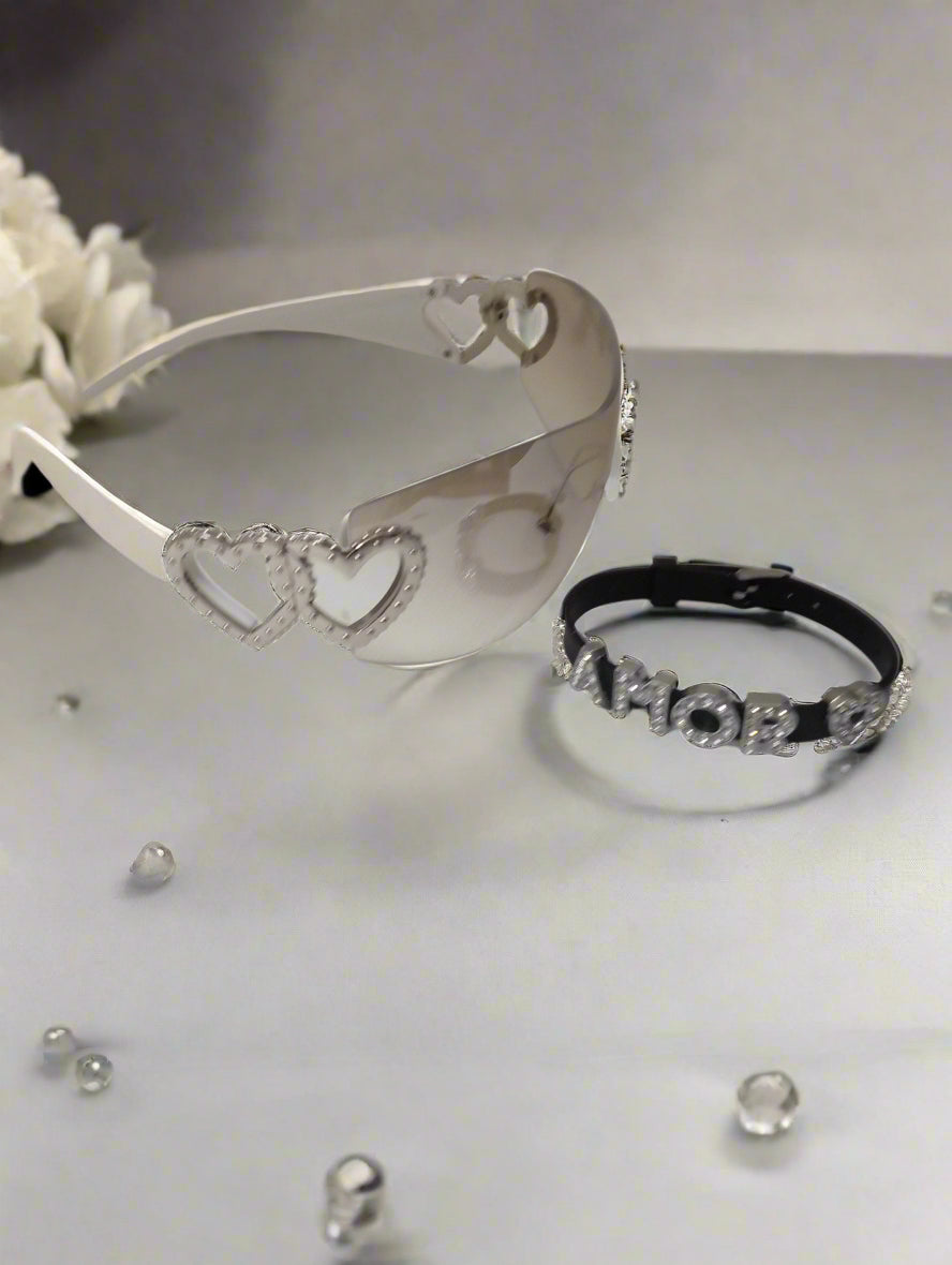 Rhinestone Heart Sunglasses & Crystal Bracelet Women's Gift Set