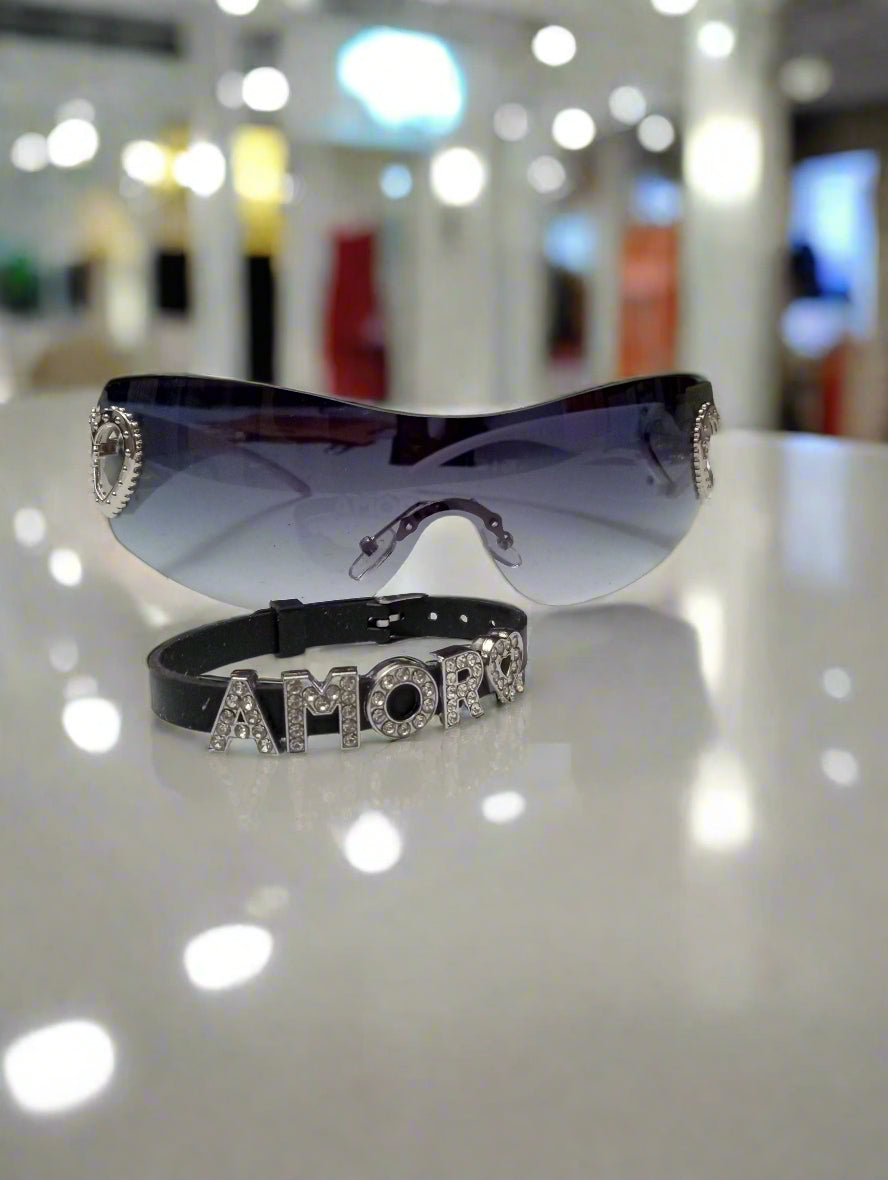 Rhinestone Heart Sunglasses & Crystal Bracelet Women's Gift Set