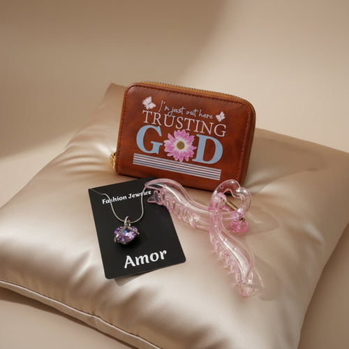 Amethyst Heart Necklace & Wallet Women's Gift Set — Trusting God