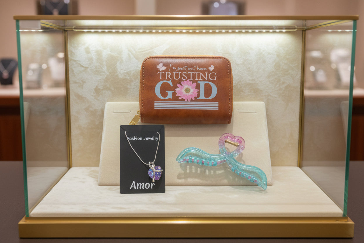 Amethyst Heart Necklace & Wallet Women's Gift Set — Trusting God