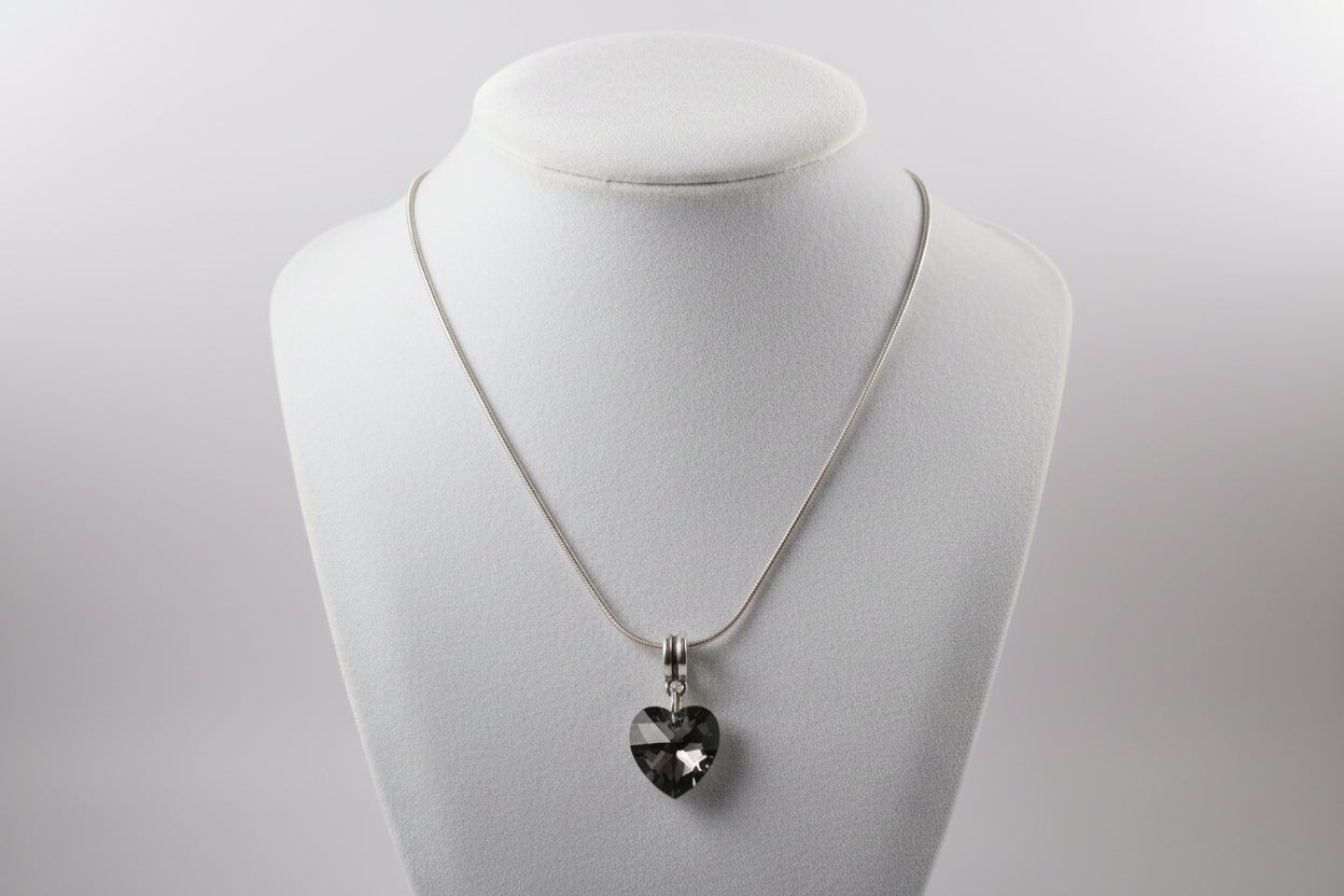 Crystal Heart Necklace & Leather Wristlet Women's Gift Set
