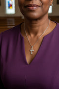 tiny cross pearl silver necklace
