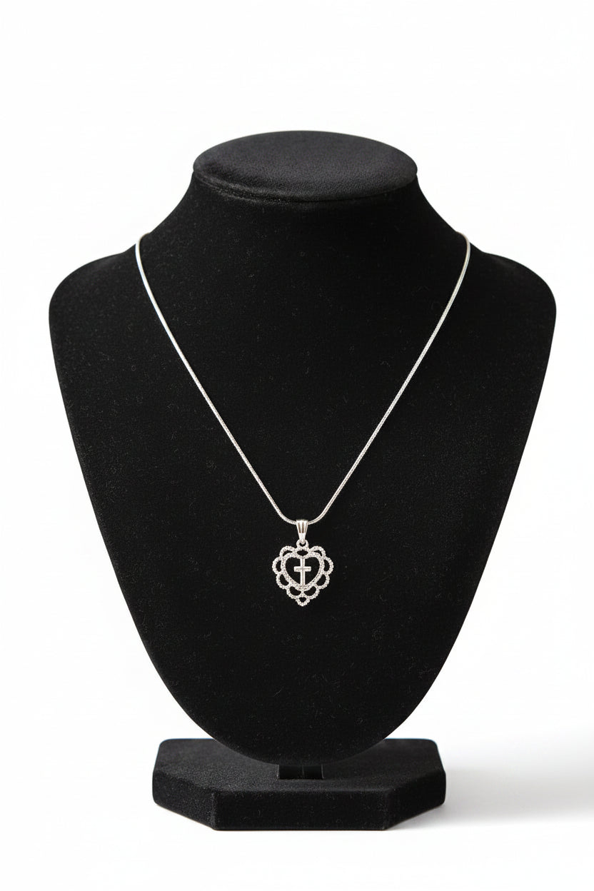 Amor Cross Heart Necklace – Silver Faith Pendant