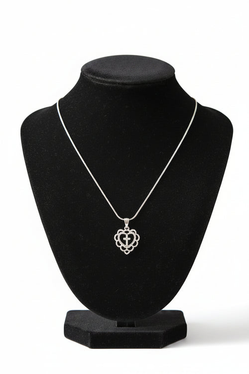 Amor Cross Heart Necklace – Silver Faith Pendant