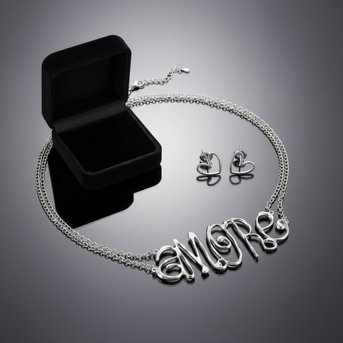 Amore Necklace & Heart Earrings - Elegant Set Shot