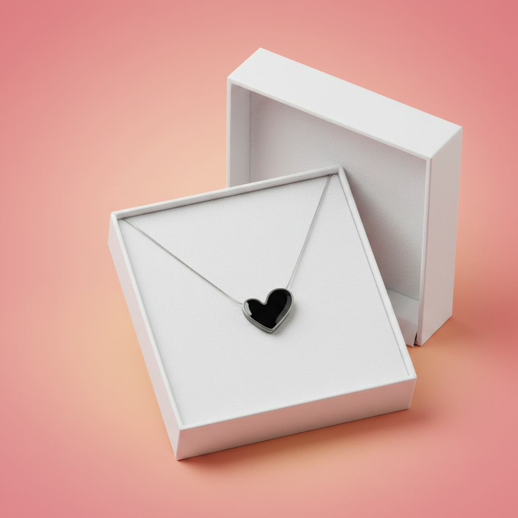 Black Heart Necklace Gift Box Bright