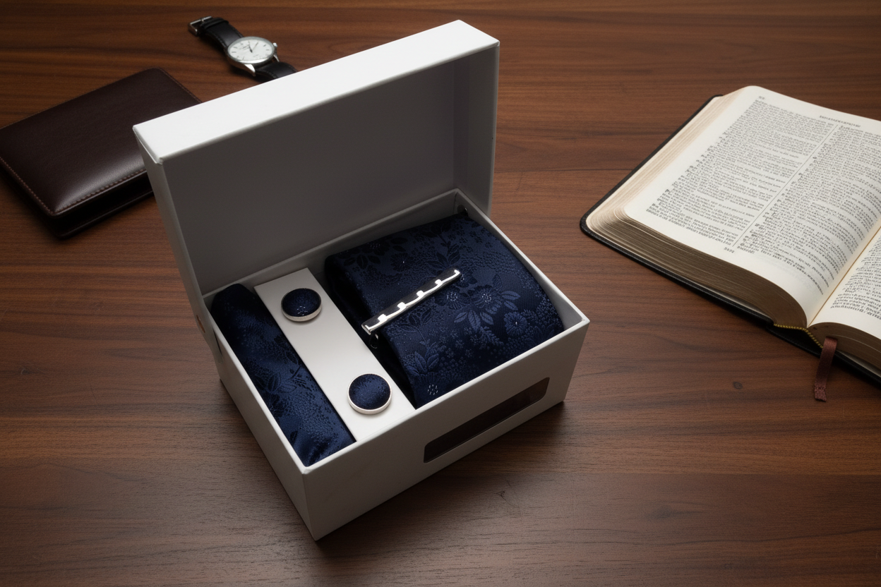 Navy Blue Floral Tie & Cufflink Men's Gift Set