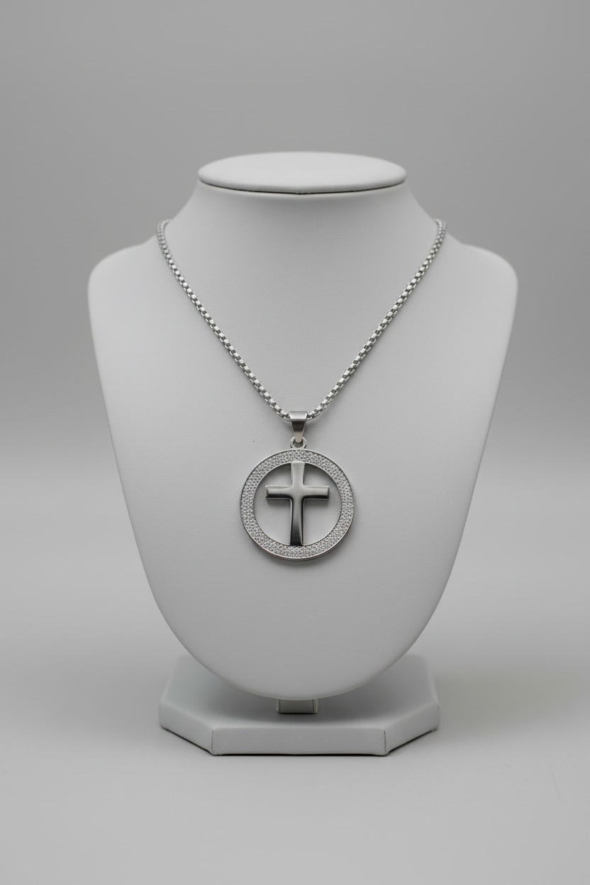 Silver Halo Cross Necklace-Men's Gift Set