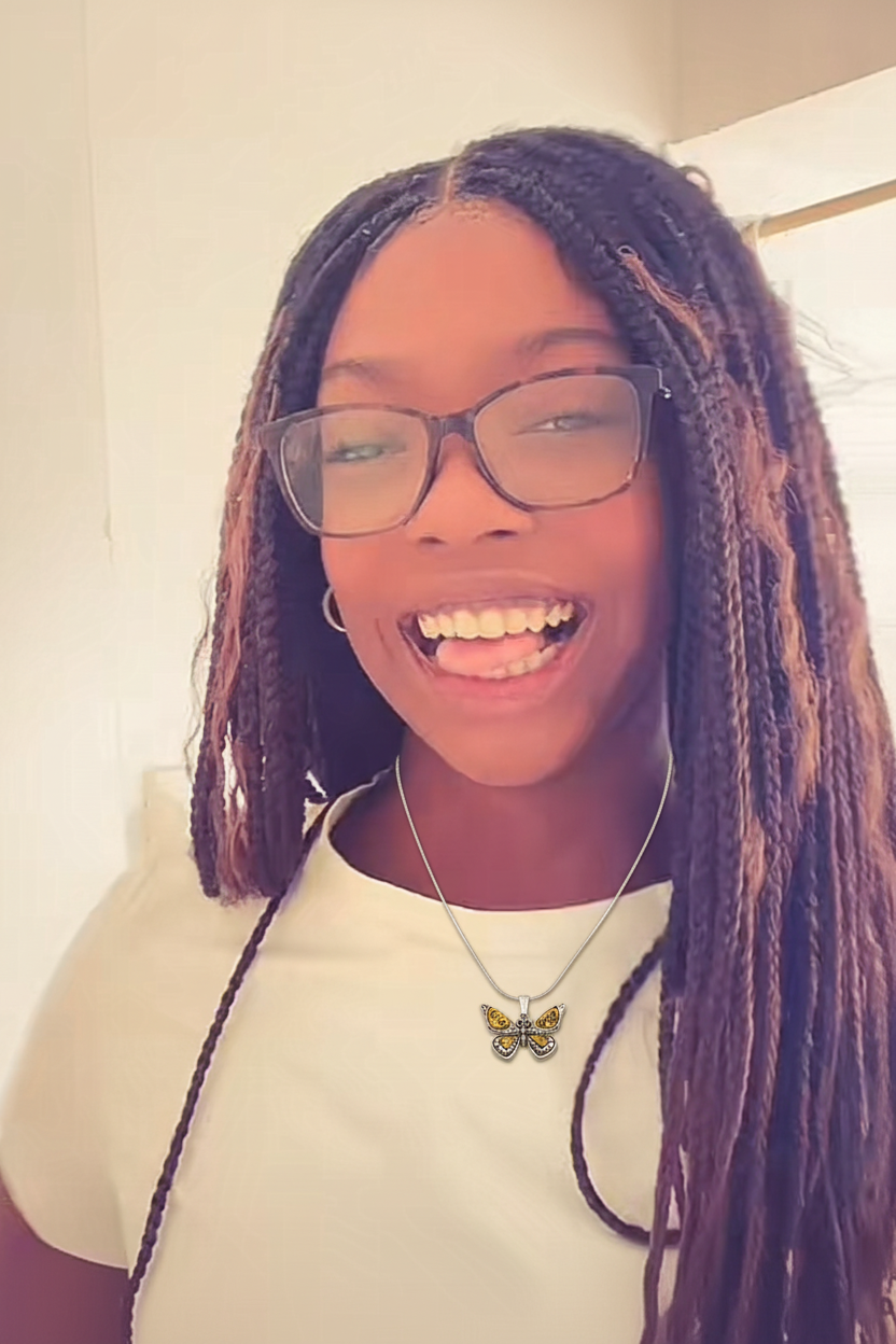 Faith & Hope Butterfly Necklace - Smiling Model