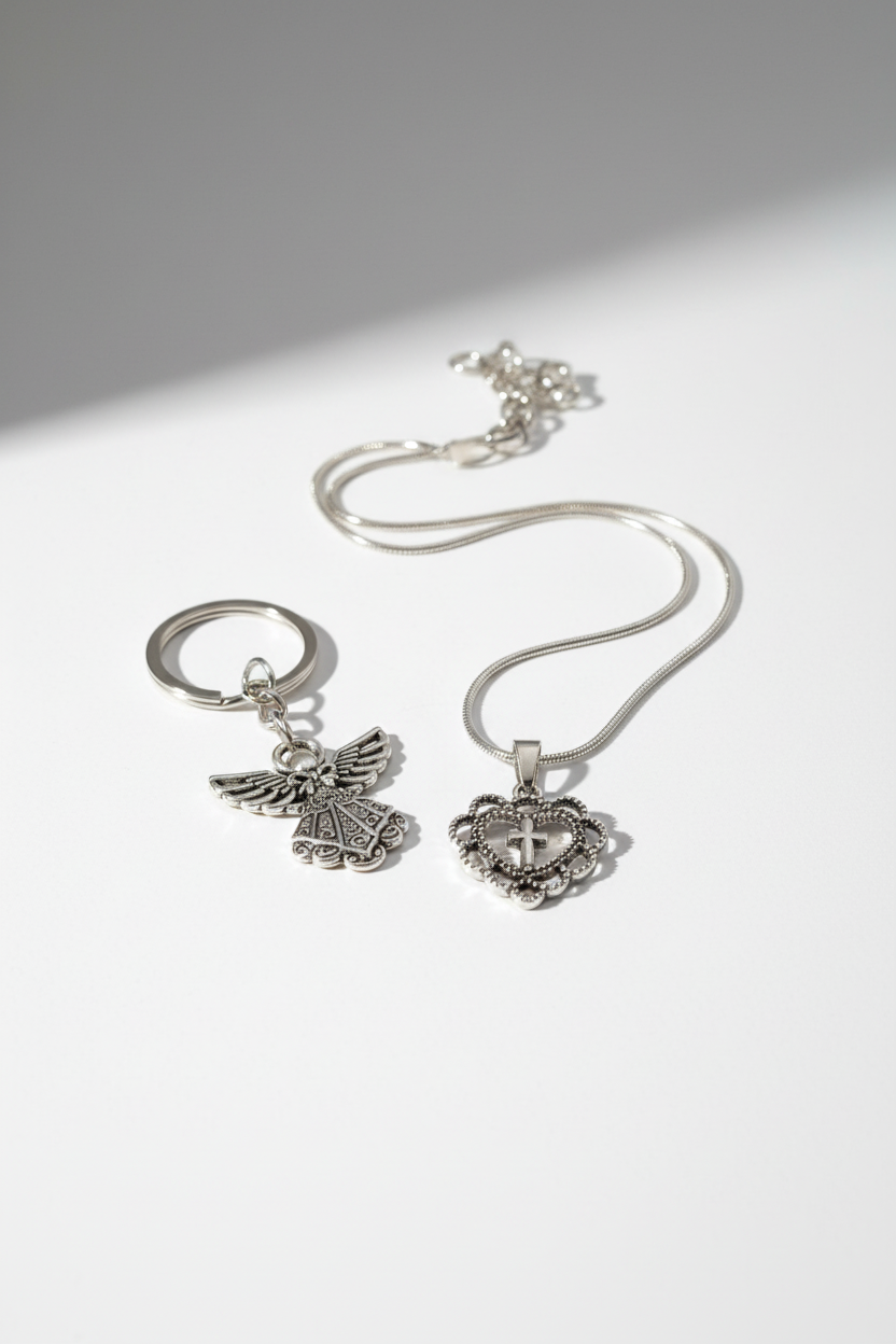 Faith Over Fear - Necklace & Angel Keychain