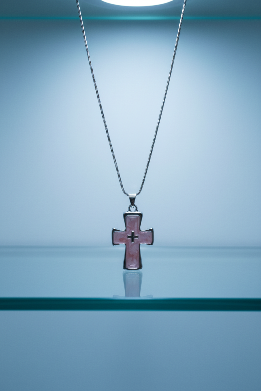 Grace Bear - Pink Stone Cross Necklace Display