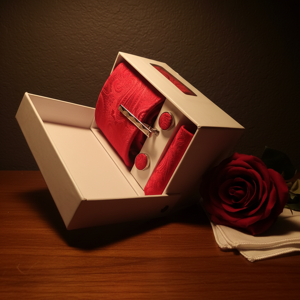 Mr. Red Tie Gift Set GQ editorial luxury boutique display