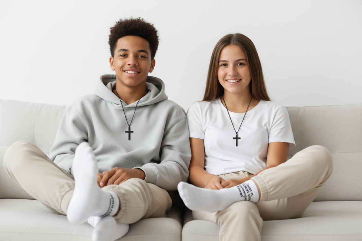 Faithful Cross Necklace and Sock Gift Set lifestyle photo