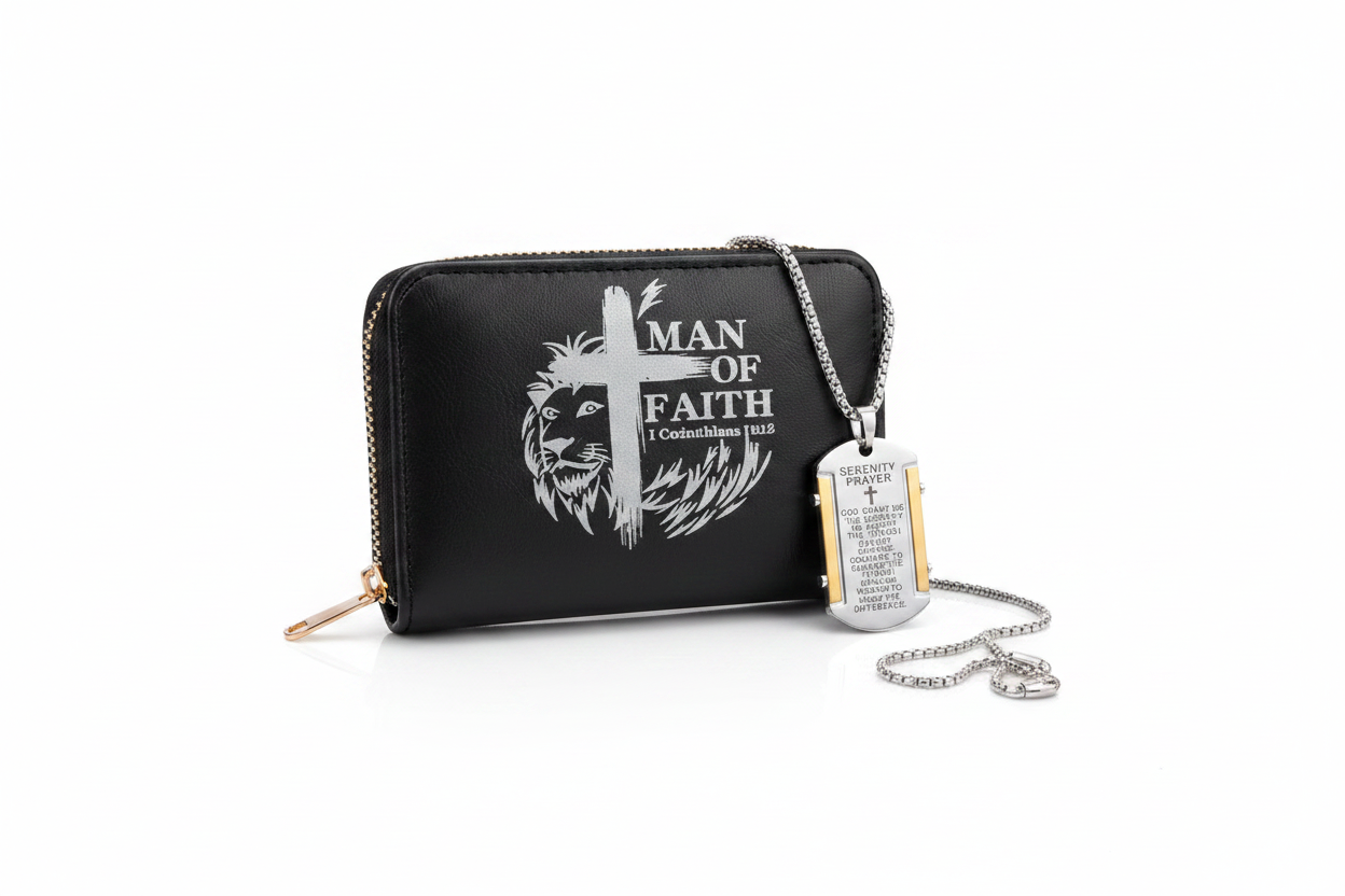Man of Faith Gift Set - Necklace & Wallet Studio Shot
