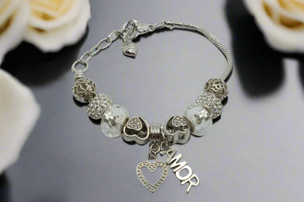 Black Crystal Charm Bracelet & Pyramid Purse Women's Gift Set — Amor