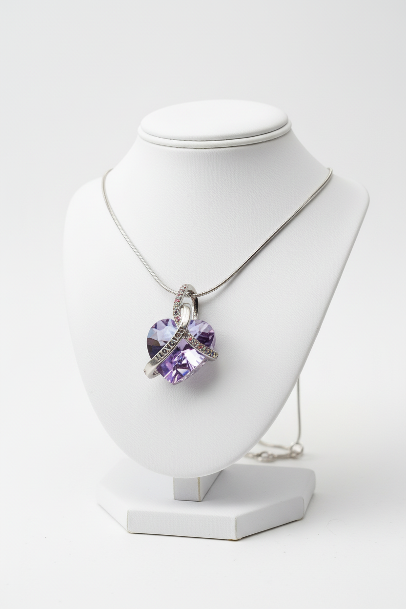 Purple Crystal Heart Necklace