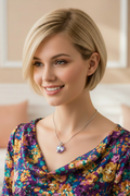 Young Adult Short Hair Colorful Scoop Neck Blouse Purple Crystal Heart