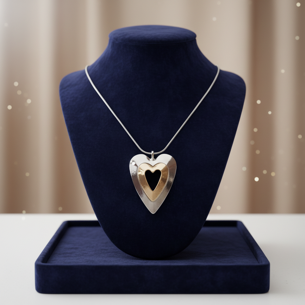 Double Heart Pendant Necklace | Silver & Gold-Tone